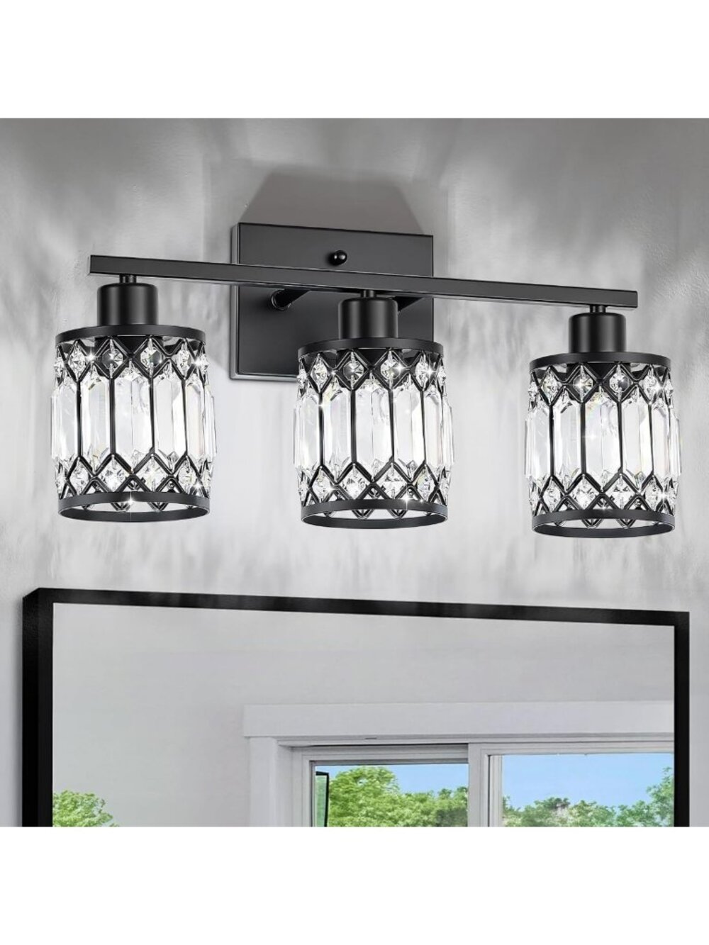 Modern 3-Light Crystal Bathroom Vanity Wall Light Fixture for Mirror & Bedroom